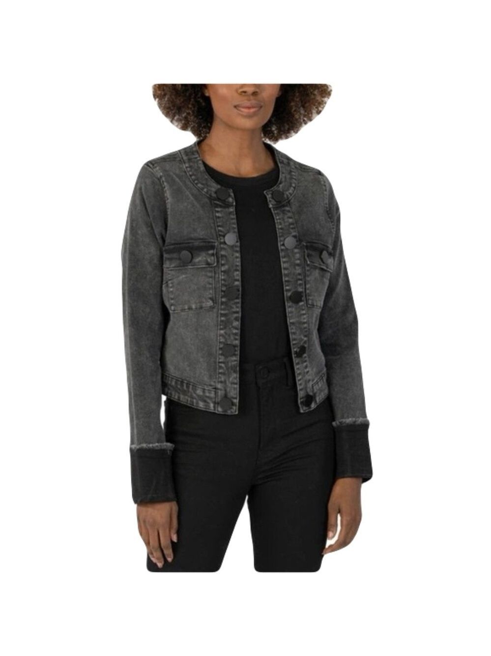 KUT From The Kloth Belle Acid Wash Black Button Denim Jacket Size XL
